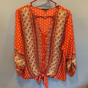 Flowy Red BoHo shirt with front tie